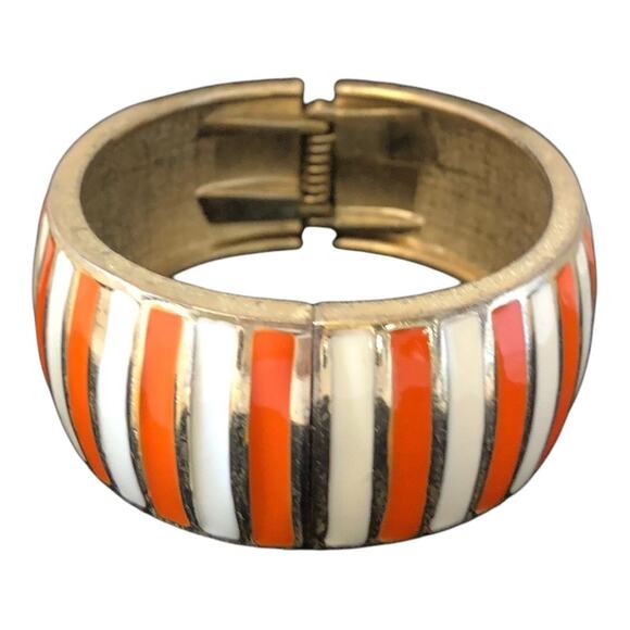 Vintage Orange Ivory Gold Stripe Clamper Bracelet - Picture 5 of 6